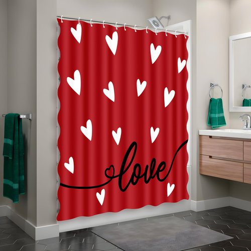Tieshankao Valentines Shower Curtain Bathroom Decor Scalloped Red Love with 12 Hooks 72 x 72 Inches - Style 6