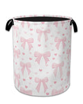 Cute Pink Bow Laundry Basket,Foldable Oxford Cloth Heart Laundry Hamper with Handles, 20.8"x16" Tote Bag Clothes Storage Bucket for Laundry Room/Bathroom/Bedroom/Dormitories