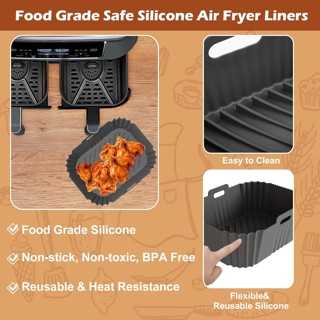 Skiennix Non-Stick Silicone Air Fryer Liners - Perfect Fit for Ninja & COSORI 8-10 QT | 2-Pack