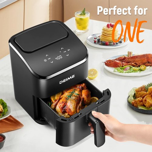 DEIME Air Fryer - Compact 3 Qt Digital Air Fryer for Quick Meals | Nonstick & Dishwasher Safe (Black)