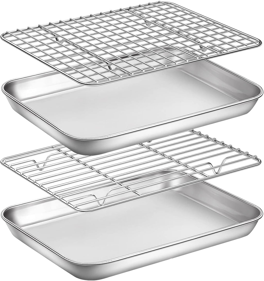 Yododo Baking Sheet Set - Stainless Steel Cookie Sheets with Cooling Racks | 9-Inch, Non-Toxic, Heavy Duty