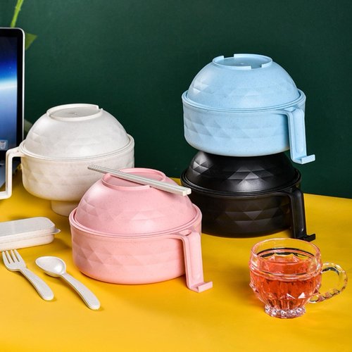 MIIDNTLX Microwave Ramen Bowl,Microwave Ramen Cooker with Lid,Plastic Mixing Salad Pasta Fruit Rice Cereal Instant Noodles Soup Maker Plate Bowls Set Kitchen College Dorm Room Essentials