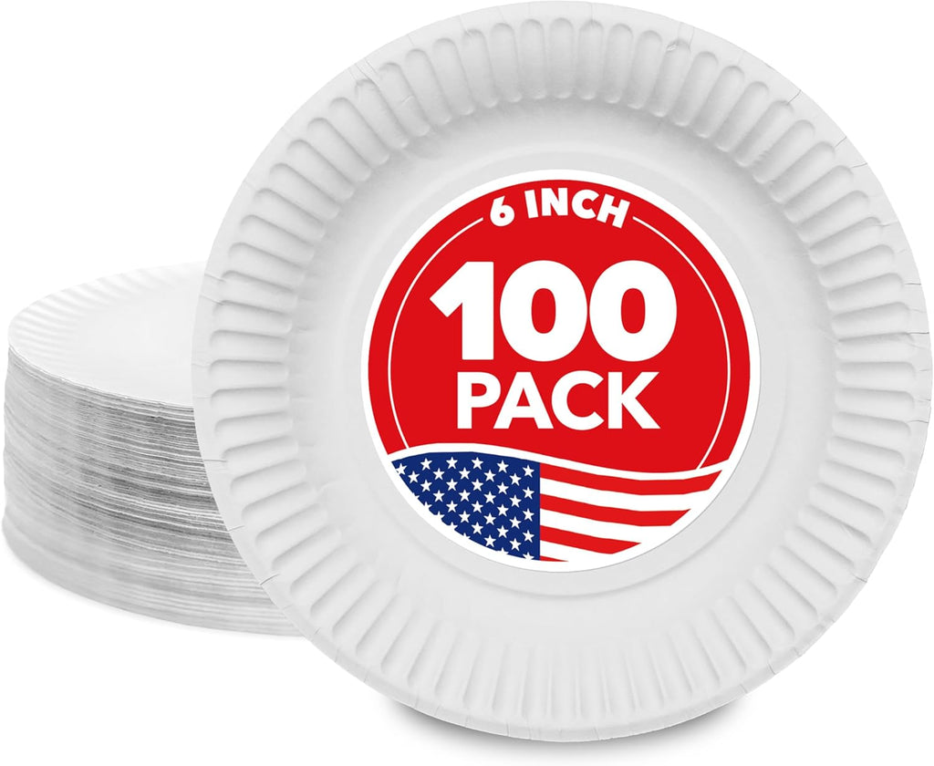 Stock Your Home 6-Inch Paper Plates - Uncoated Disposable Dessert Plates, White, 100 Count
