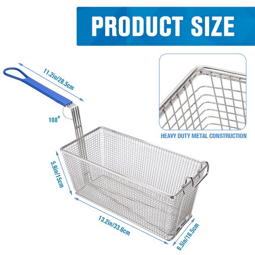 MAHOOMMAKH 2Pcs Deep Fry Basket - 13.2"x 6.5"x 5.9" Stainless Steel Fry Baskets with Handle for Commercial Restaurant Kitchen for Deep Fryer