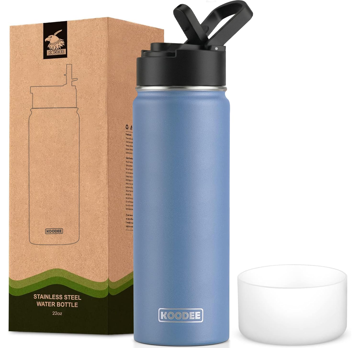 koodee Water Bottle-26 oz Stainless Steel Vacuum Insulated Sports Wide Mouth Water Bottle with Straw Lid, Reusable Metal Water Flask for School (Royal Blue)