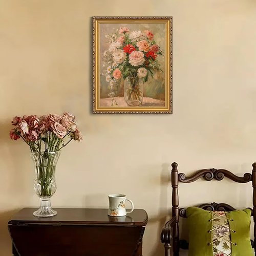 MIEVU Gold Vintage Framed Wall Art - Floral Canvas Prints for Living Room & Bedroom Decor | 11x14in