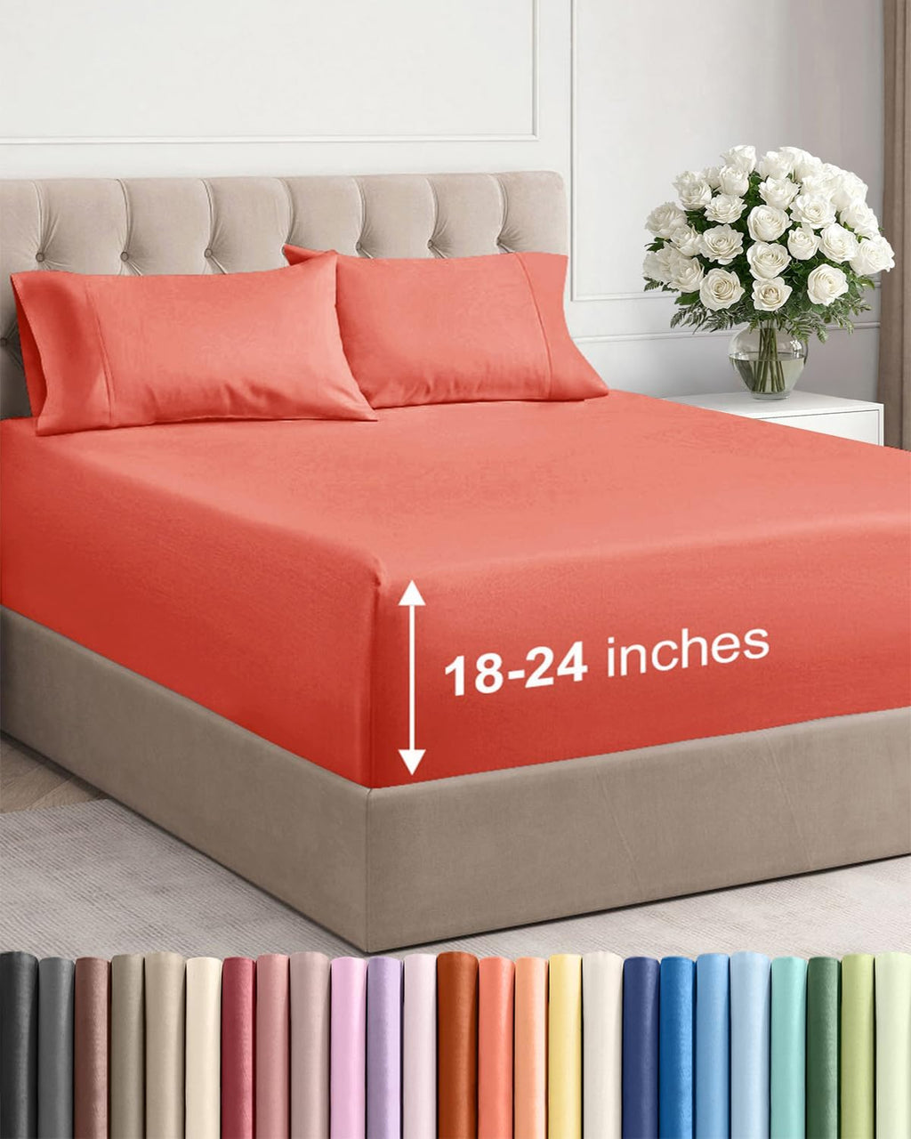 Skiennix Extra Deep Twin Sheet Set - 4 Piece Breathable Cooling Bedding - Soft Coral Color, Wrinkle-Free