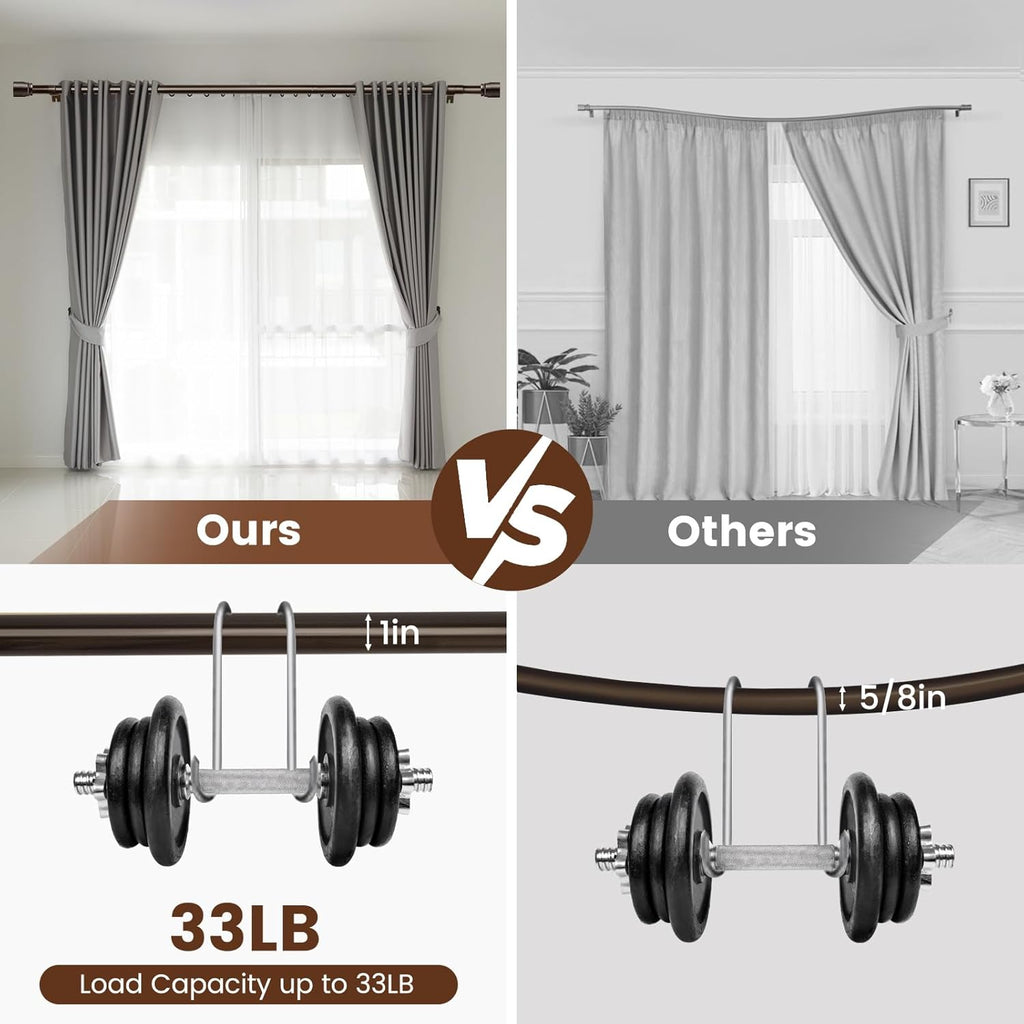 Skiennix 1” Diameter Heavy-Duty Adjustable Brown Curtain Rod - Fits 30-54 Inch Windows, 30-60 Inch Length