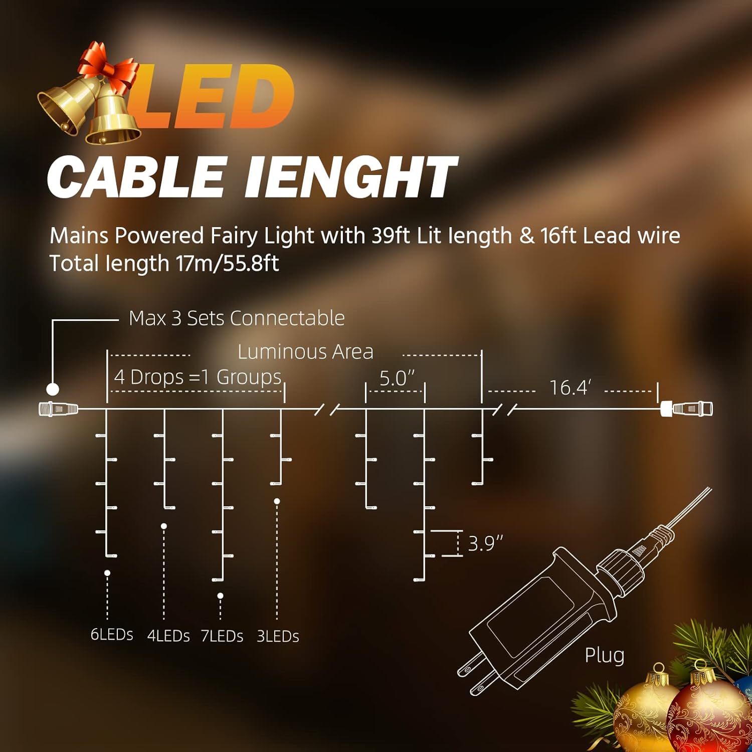 USOKYO Icicle String Lights - 480 LED 39FT with 96 Drops, 8 Modes & Timer | Warm White Fairy Lights for Outdoor & Indoor Decor