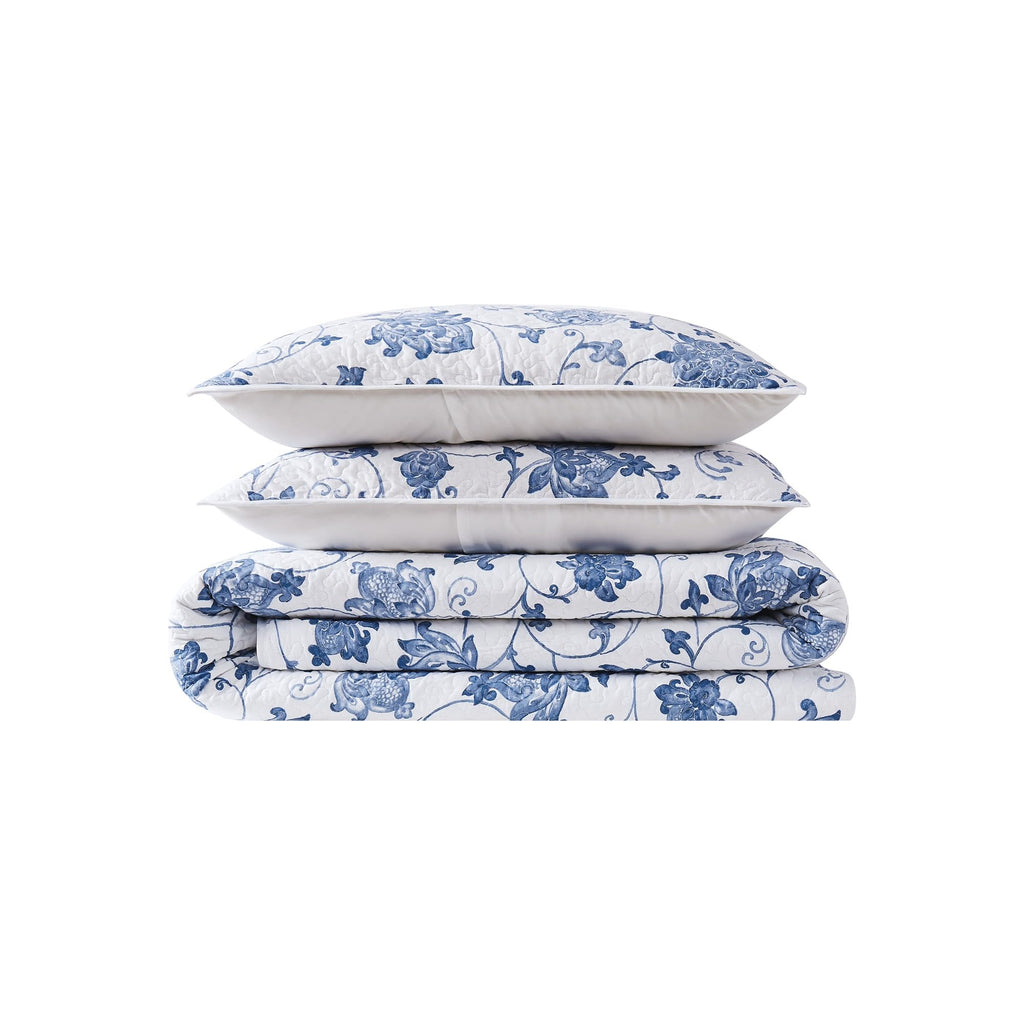 Cottage Classics Estate Bloom Blue Cotton 2-Piece Twin XL Quilt Set, Floral Themed, for Men and Women, Oeko-TEX Certified Confidence