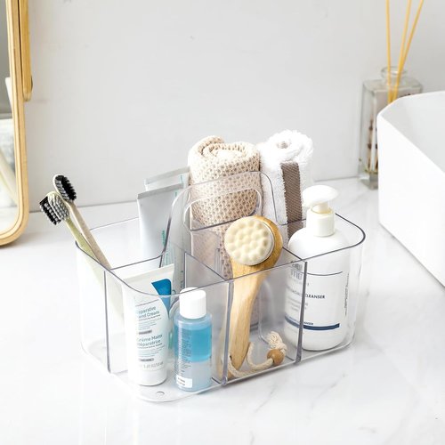 Multiuse Caddy Organizer by [Brand Name] - Portable Divided Plastic Tote for Art, Makeup & Office Supplies - Clear