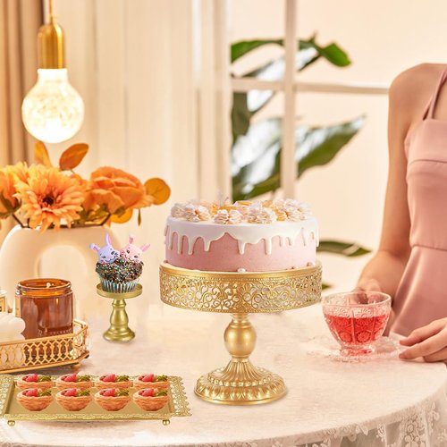 Voittozege 10 Pcs Gold Cake Stand Set, Metal Cupcake Holder Dessert Table Stands and Trays, Pastry Candy Fruits Serving Plate Display for Christmas, Wedding, Birthday, Anniversary