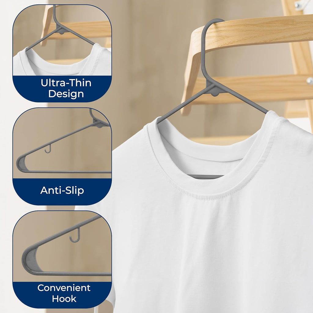 SereneLife Non-Slip Plastic Hangers - Durable Space-Saving Closet Organizers | 30 Pack for Shirts, Sweaters & Kids Clothes
