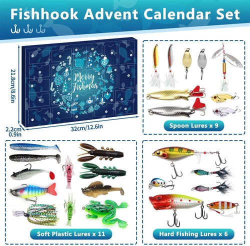 MOVINPE Fishing Advent Calendar - 24 Days of Premium Fishing Lures for Men & Teens | Perfect Christmas Gift