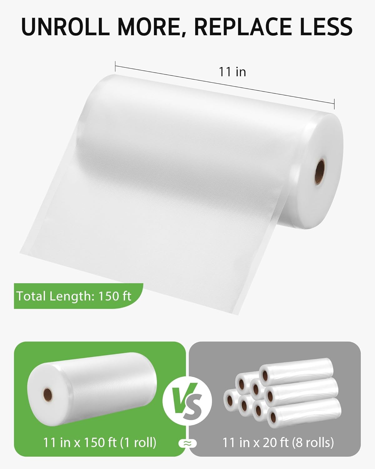 Syntus Vacuum Sealer Bags - 11" x 150' Heavy-Duty BPA-Free Roll with Cutter for Food Storage & Meal Prep