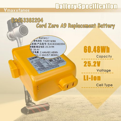 Vmaxxfanee EAC63382204 EAC63382208 Battery Replacement for LG Cord Zero A9 A9+ A927KGMS A927KVMS A929KVM A908VMR A958 A958SK A958SA A9S A9M A9 Plus A9K-CORE A9K A9K MAX A916