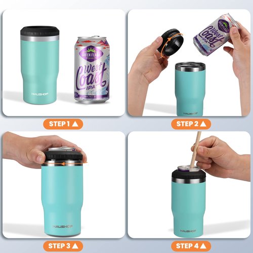 HAUSHOF 4 in 1 Insulated Stainless Steel Can Insulator, Fits Standard & Slim 12 oz Cans|Beer Bottles, Perfect for Outdoors