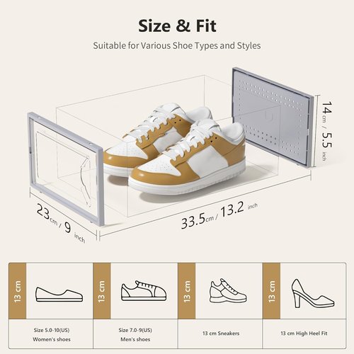 Kuject Large Shoe Storage Box - Stackable Crystal Clear Organizer | Space-Saving 12-Pack Grey