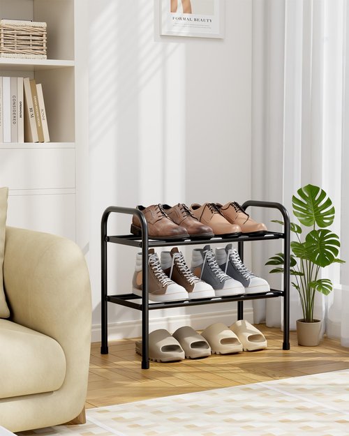 Kitsure Extendable Shoe Rack - 2-Tier Adjustable Metal Shoe Organizer, Sturdy Rust-Resistant Shoe Shelf for Entryway, Closet, or Bedroom, 17.5"–32.6" x 9.1" x 15.4", Black