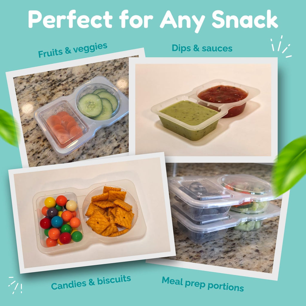 Skiennix Reusable Snack Containers - 20 Pack with Lids | Double Compartment for Kids' On-the-Go Meals