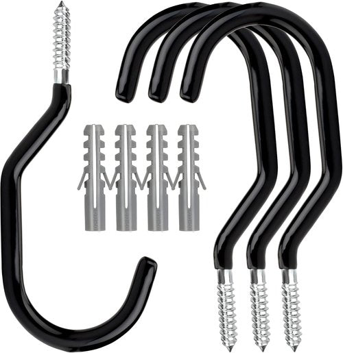 Febwind Heavy Duty Bike Hooks - 4 Pack Screw-In Bicycle Hangers for Garage Ceiling & Wall Storage | Black