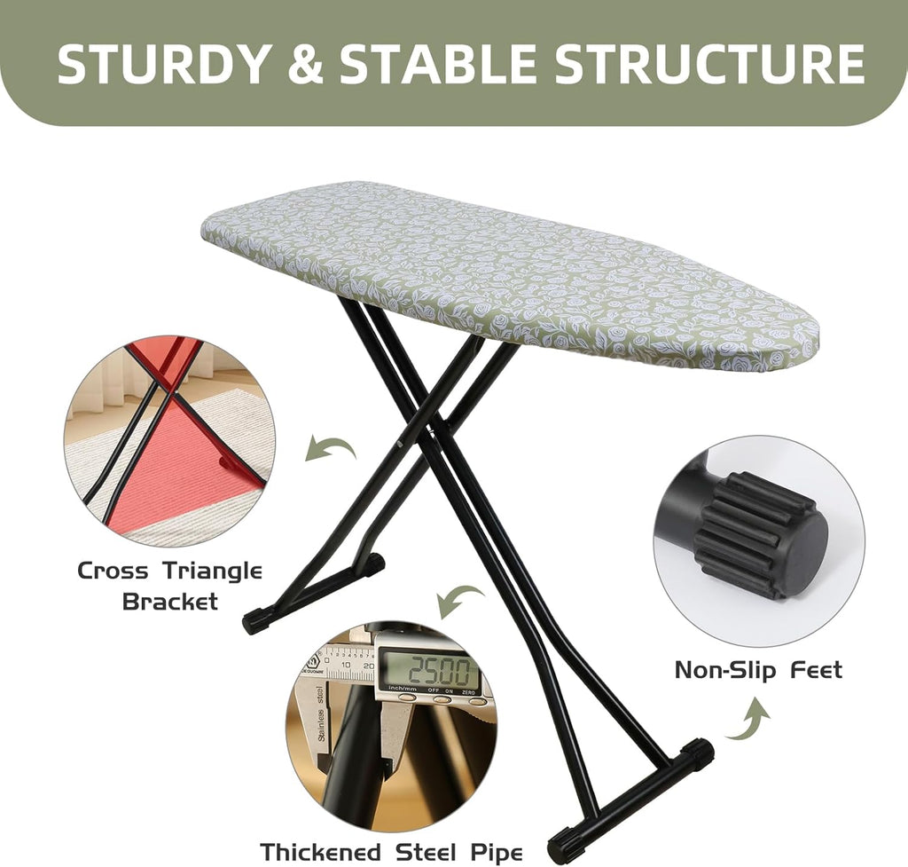 Skiennix Adjustable Height Ironing Board - Folding Design with Heat-Resistant Cover | Compact Flower Print