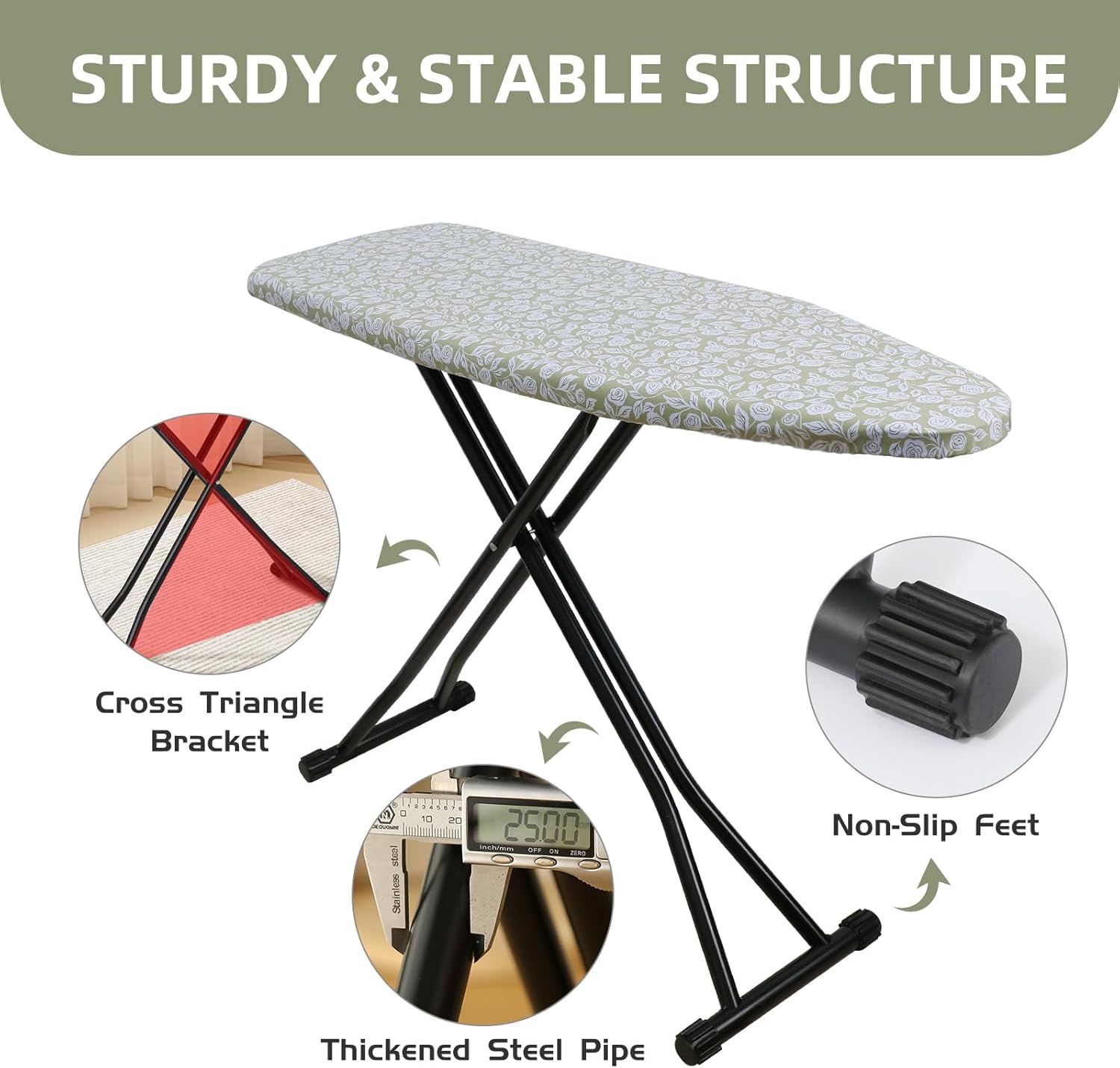 Skiennix Adjustable Height Ironing Board - Folding Design with Heat-Resistant Cover | Compact Flower Print