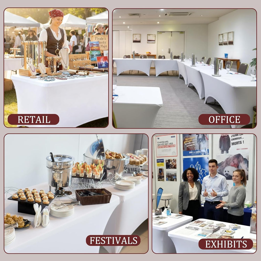 Skiennix 2-Pack White Spandex Table Covers - Fitted, Wrinkle-Resistant, 6ft x 18in for Events & Displays