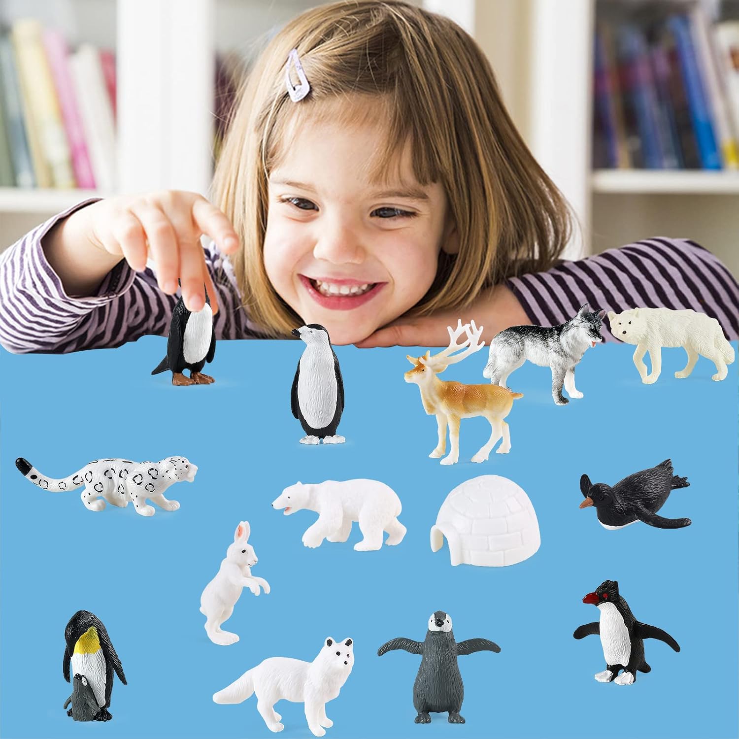 RCOMG Arctic Animal Figurines - 14-Piece Mini Polar Animal Toy Set with Fox, Wolf, Reindeer & Penguins