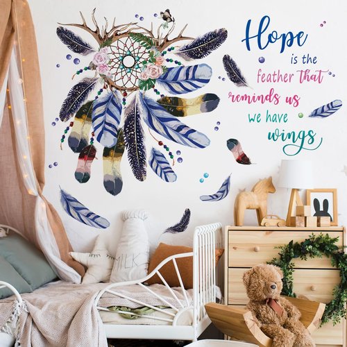 Runtoo Dream Catcher Wall Art Decal Boho Feather Quotes Wall Stickers Bedroom Girls Nursery Home Decor