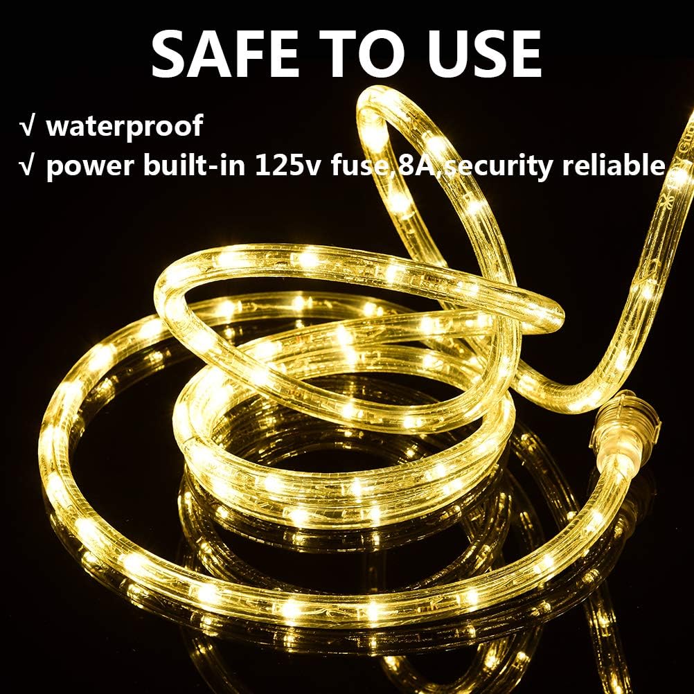 Skiennix LED Rope Lights - 50ft Waterproof Warm White with 540 LEDs | Indoor/Outdoor Decorative Lighting