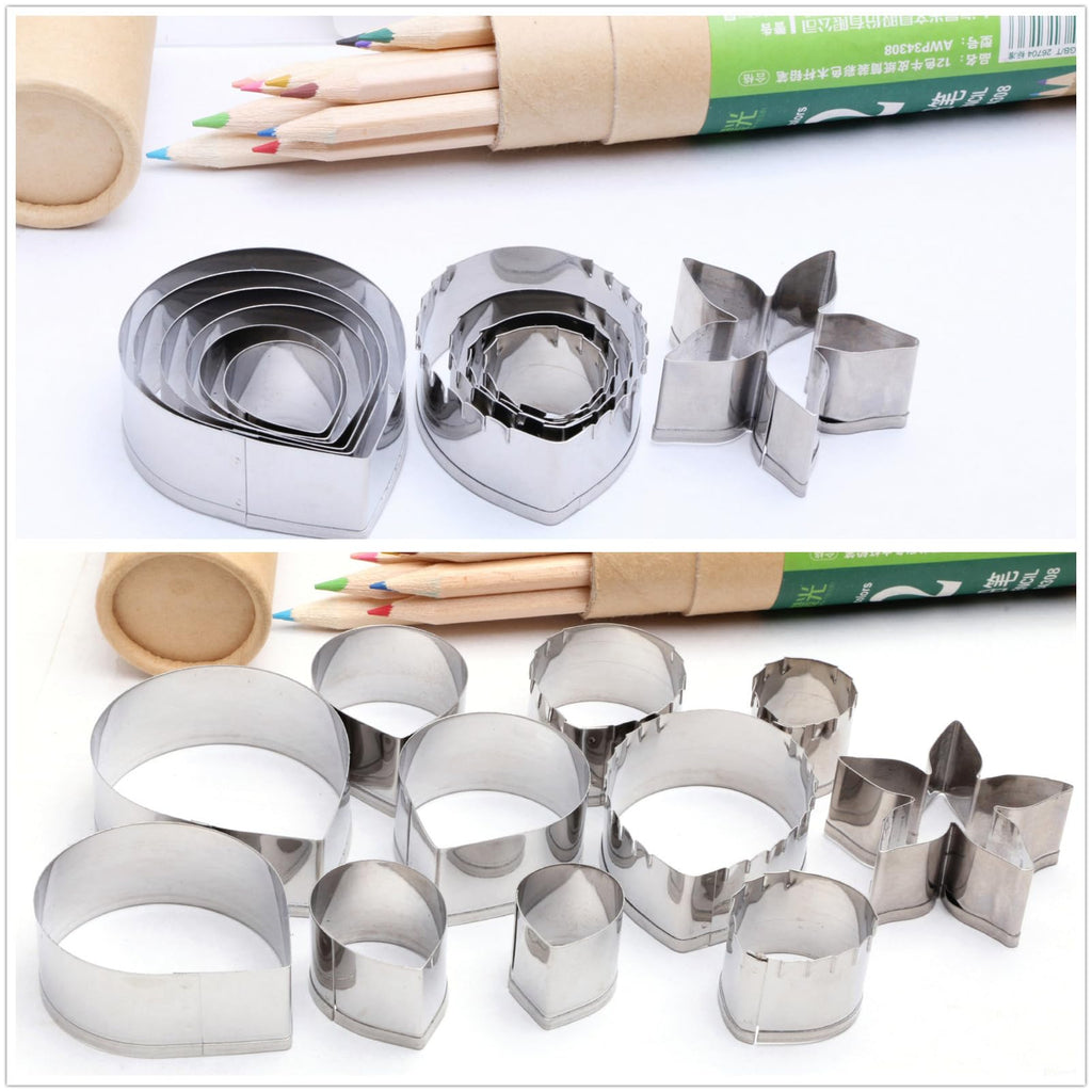 Rose Petal Fondant Cutters Set of 11 pcs, Stainless Steel Flower Shaped Cookie Cutters Pastry Biscuit Baking Clay DIY Molds (Rose Petals + Leaf + Calyx)