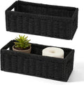 Paper Rope Storage Basket - 2 Pack Foldable Wicker Baskets with Handles | Decorative Large Organizers for Bathroom