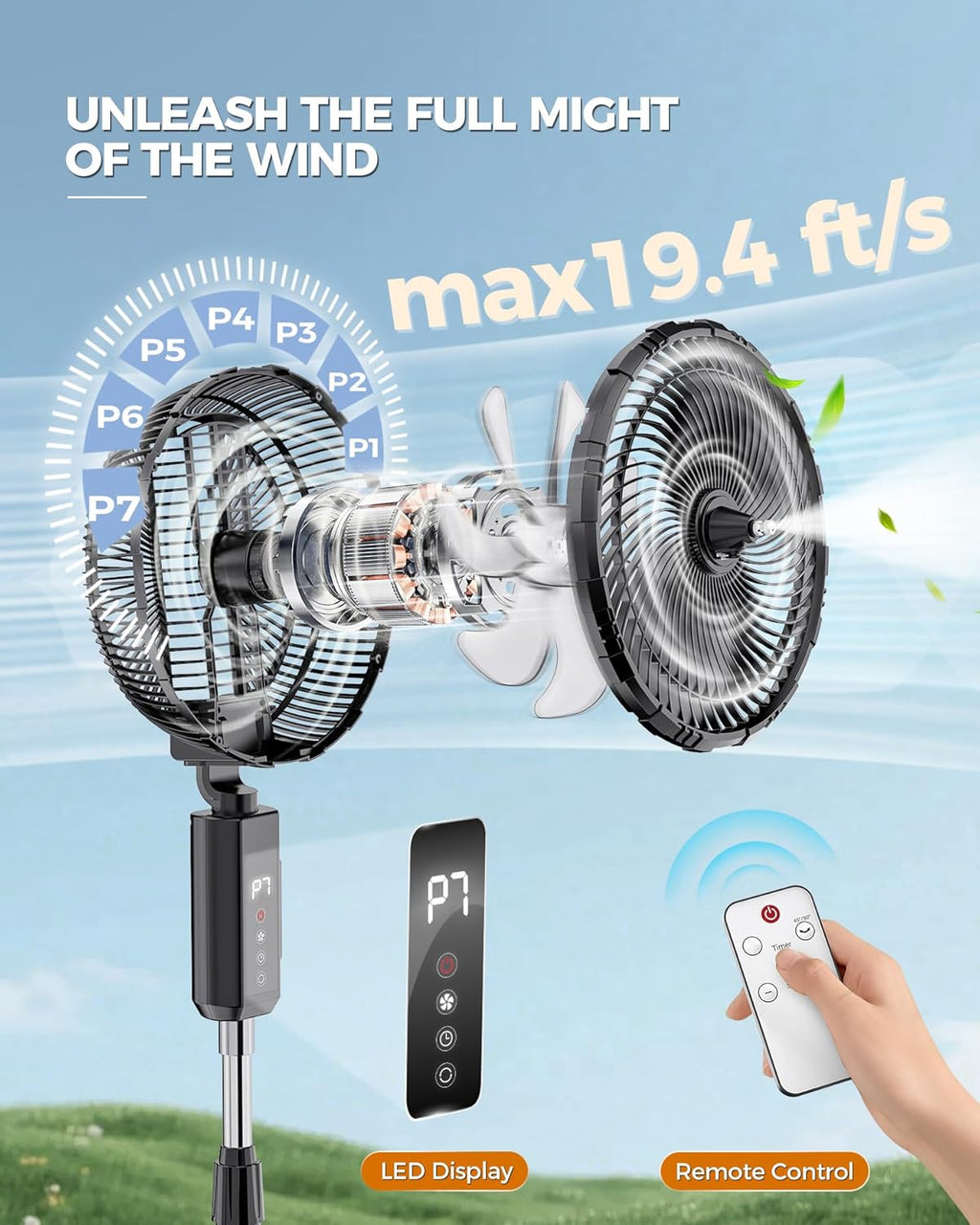 Skiennix Outdoor Misting Fan - 12-Inch Portable Water Cooling Fan with Remote & Timer | Ideal for Patios & Bedrooms