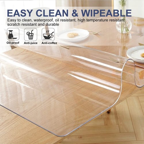 36x78 Rectangular Table Cover Protector Clear Plastic PVC Tablecloth Office Desk Pad Mat for Meeting Patio Garden Coffee Glass Dining Buffet Table Bar Countertop Protection Waterproof Vinyl Non-Slip