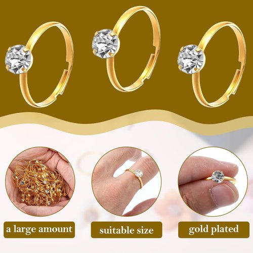 QfwdfcTrenz 72 Pcs Gold Bridal Shower Diamond Rings, Fake Bridal Shower Game Rings Adjustable Engagement Ring for Wedding Table Decorations, Party Favors, and Cupcake Toppers