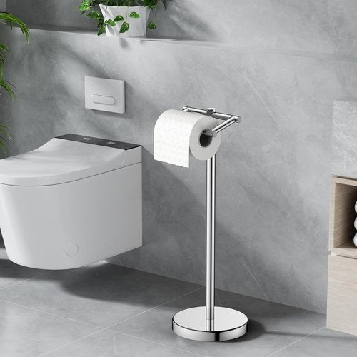 Forious Toilet Paper Holder - Stainless Steel Rustproof Double Post Pivoting Design | Chrome Finish