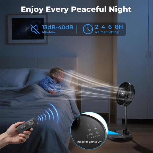 AMACOOL 10'' Foldable Oscillating Fan, 20000mAh Battery Operated with Remote & Timer, Height Adjustable Portable Standing Fan, Quiet USB Output for Camping RV Picnic Home Office Outdoor