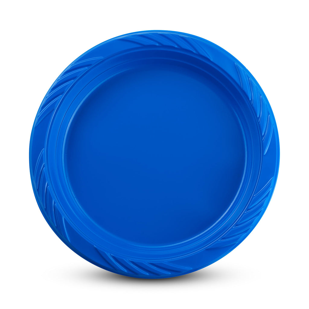 Munfix 6 Inch Blue Plastic Plates 100 Bulk Pack - Disposable Cake Plates for Dessert & Appetizers, BBQ, Party, Travel and Events, Microwavable Recyclable