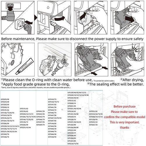 FUSHIPRO O Rings Replacement Parts for PHILIPS Latte Go 2200 3200 3500 LatteGo EP4300 5100 5400 Pannarello 1200 2200 2500 3200 Series to Solving Fully Automatic Espresso leakage