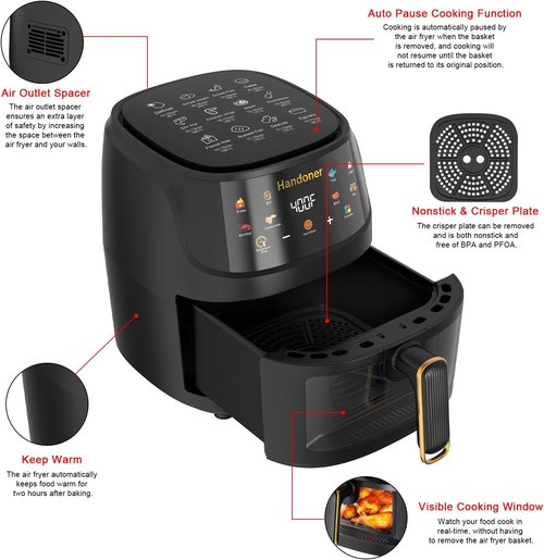 Air Fryer Max XL 6.5-Qt Air Fryer Oven - Healthy 8-in-1 Cooking with Exclusive Recipes & Visible Window