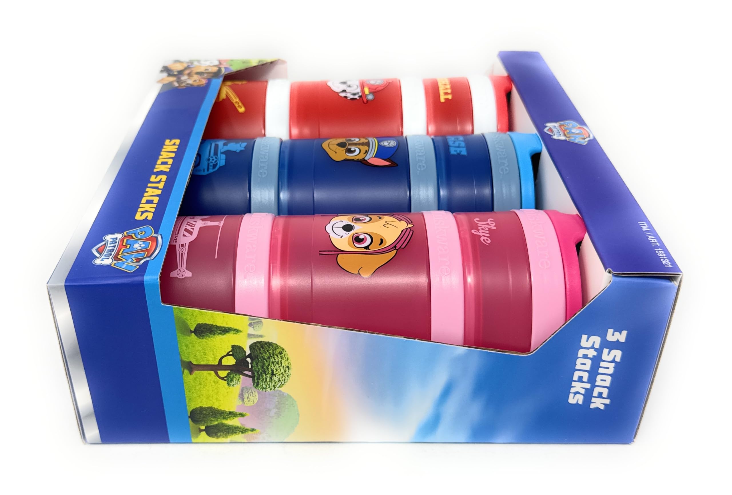 Whiskware Stackable Snack Containers for Kids and Toddlers, 3 partable snacking made easy for School and Travel, nickelodeon paw patrol
