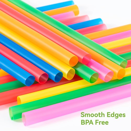 Snowfall 100 Pcs Boba Straws Disposable Jumbo Straw 11 mm Wide Plastic Drinking Straws, Large Colorful Fat Straws Bulk For Bubble Tea,Smoothie,Milkshakes& Cold Beverages