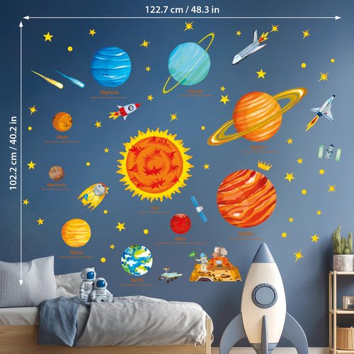 DECOWALL Solar System Wall Decals (Large) for Kids Nursery – Planets Space Wall Stickers, Peel and Stick Removable Educational Decor for Bedroom, Playroom & Living Room (SG2-1501)