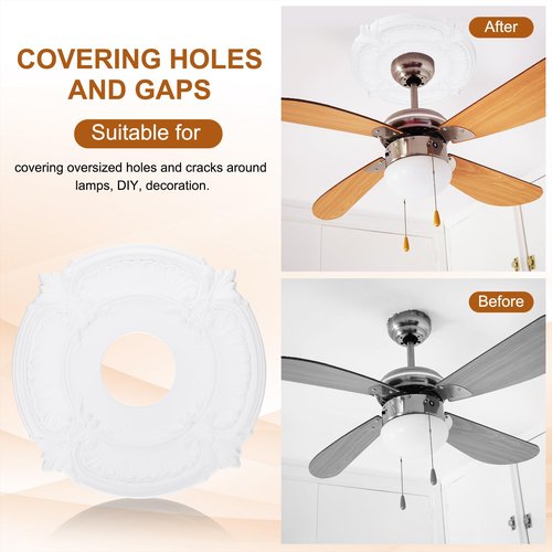 PATIKIL Ceiling Medallion, 2 Pcs 12" OD x 3.43" ID PU Decorative Ceiling Light Medallion Chandelier Medallion Classical Ceiling Light Cover Plate for Ceiling Light Fixtures Fans, White