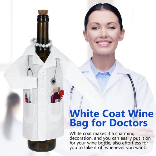 White Wine Bag for Nurse Practitioner Gifts, Felt Wine Bottle Clothes, Liquor Bottle Wrapping Cover with Necklace Capsules Decorations, White Coat Ceremony Gifts for Doctor Women Graduation Party