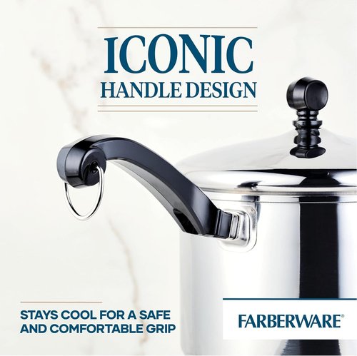 Farberware Classic Stainless Steel 3-Quart Covered Straining Saucepan - Durable & Stylish Silver Finish