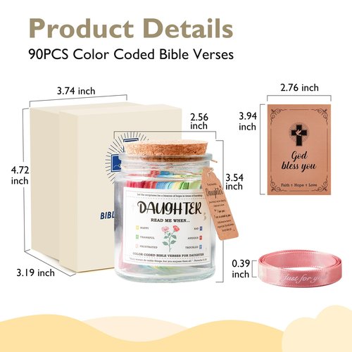 Mothers Day Gifts for Daughter, Daughter Birthday Gifts from Mom Dad, First Communion Baptism Gift for Girl, Graduation Gift Christian Bible Verse Jar for Women, Easter Basket Stuffers for Teens