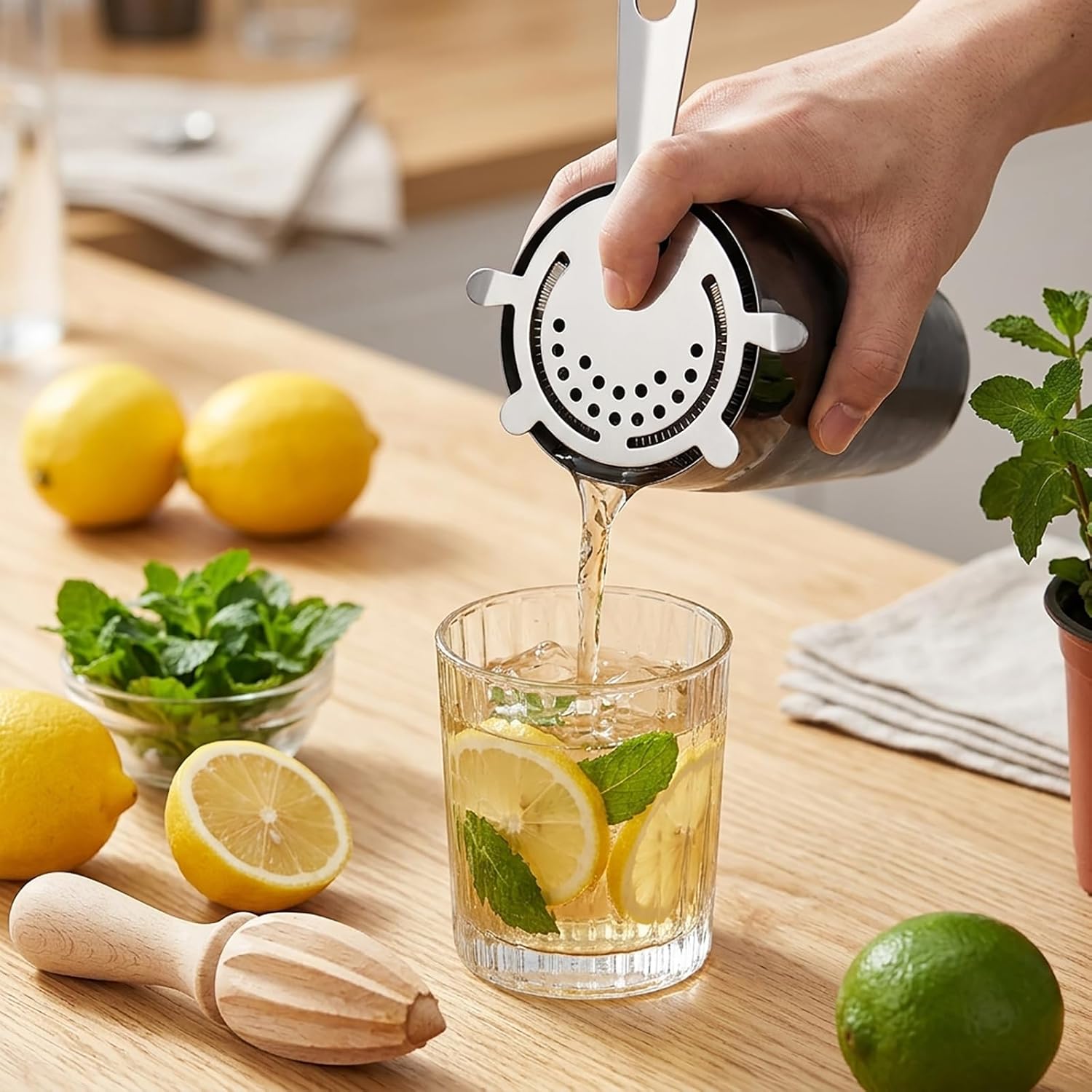 WUWEOT 9 Pack Cocktail Strainer, 4-Prong Stainless Steel Bar Strainer, 6 Inches Silver Bar Tool Drink Strainer with 100 Wire Spring for Bartenders and Mixologists