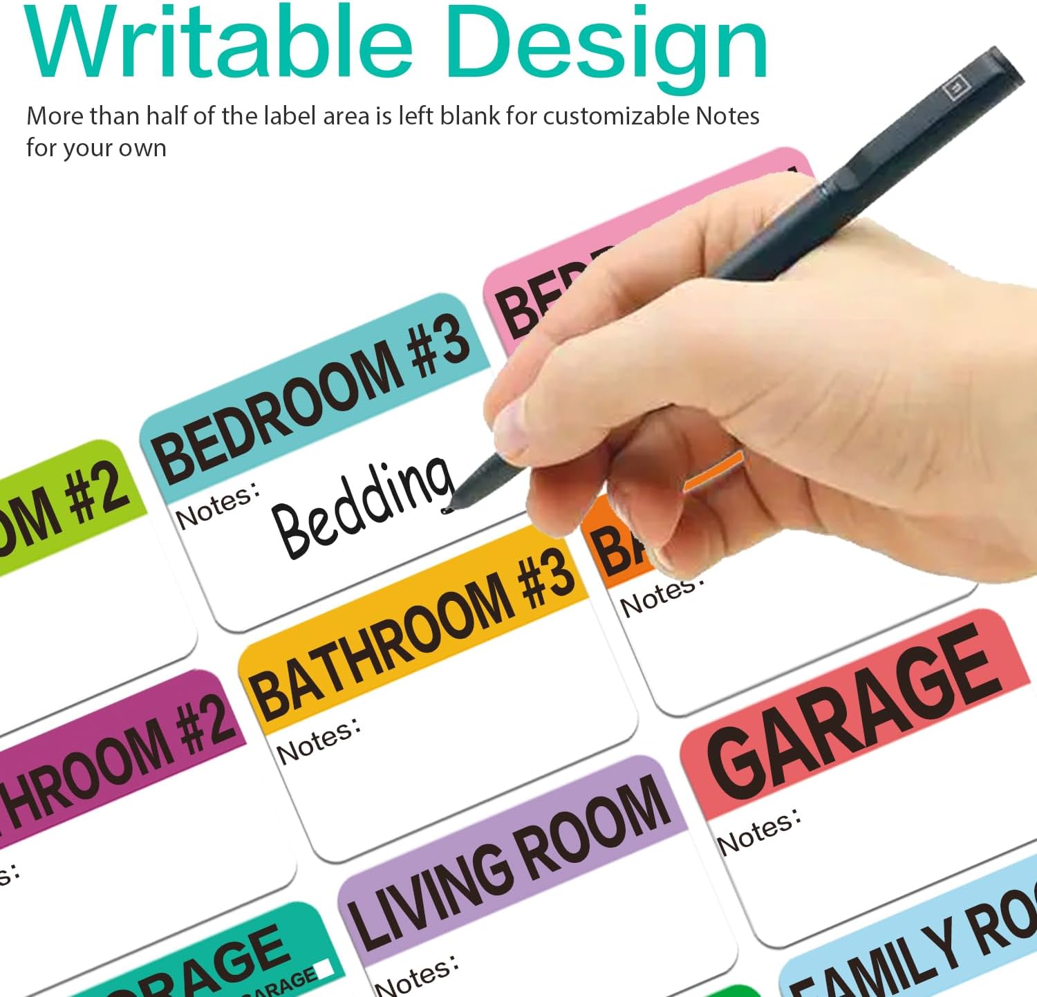 Skiennix Large Home Moving Packing Box Labels - 600 Count with Color-Coded & Writable Areas | Ideal for 3-4 Bedroom Homes